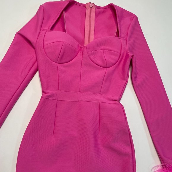 Bella Feather Bodycon Mini Dress In Pink